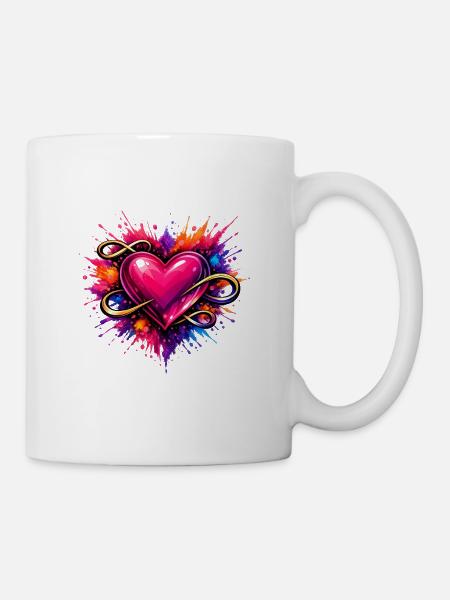 Cœur avec le signe d’infini et explosion de couleur - Mug blanc - blanc