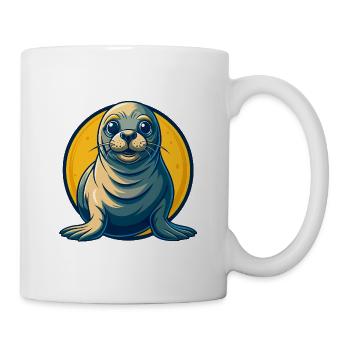 Seal Kawaii Maskottchen-Cartoon-Charakter-Clipart-Logo - Tasse - Weiß - Rechts