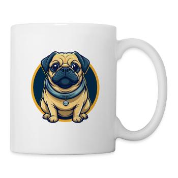 Pug Dog Kawaii Maskottchen Cartoon Clipart Logo Abzeichen - Tasse - Weiß - Rechts