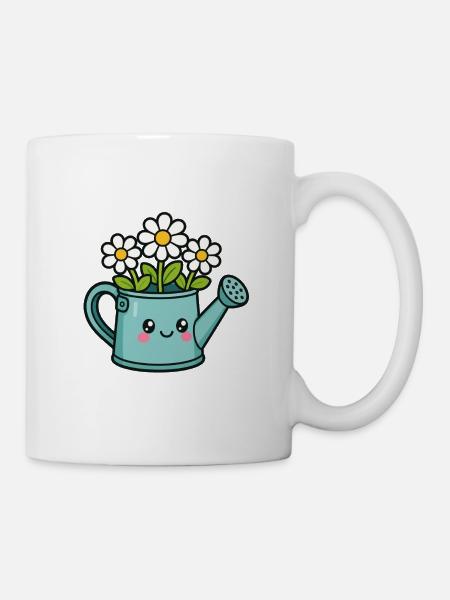 Dessin animé de canne d’arrosage fleuri - Mug blanc - blanc