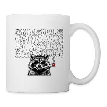 Lustiges Cannabis Waschbär Design - Tasse - Weiß - Rechts