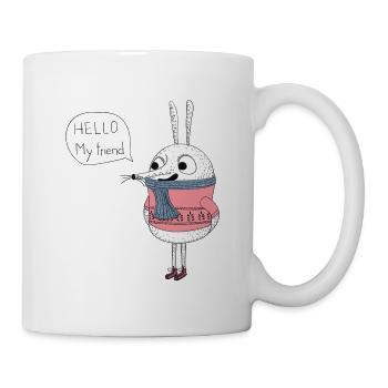Süßer Hase Hello My Friend Cartoon - Tasse - Weiß - Rechts