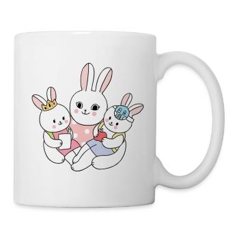 Süße Hasenfamilie mit Kindern Cartoon - Tasse - Weiß - Rechts