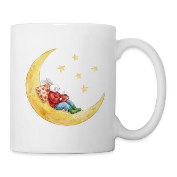 Hase auf dem Mond mit Kakao - Tasse - Weiß - Rechts