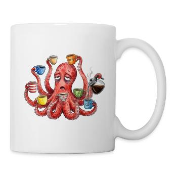 Müder Krake braucht Kaffee - Tasse - Weiß - Rechts