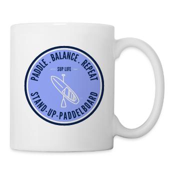 SUP Life – Stand Up Paddelboard Badge in Blau - Tasse - Weiß - Rechts