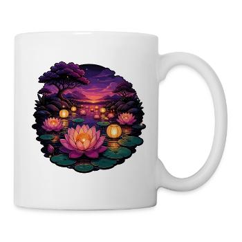 Lotus-Lichter am Abend - Tasse - Weiß - Rechts