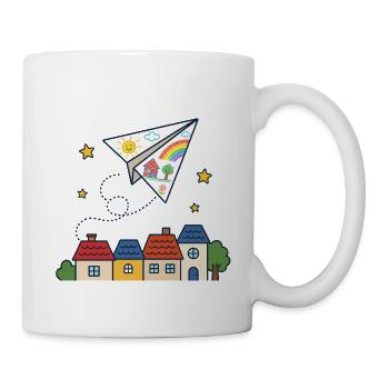Papierflieger über Dächern – Kindergarten - Tasse - Weiß - Rechts
