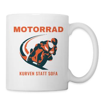 Motorrad Kurven Statt Sofa Biker Geschenk - Tasse - Weiß - Rechts