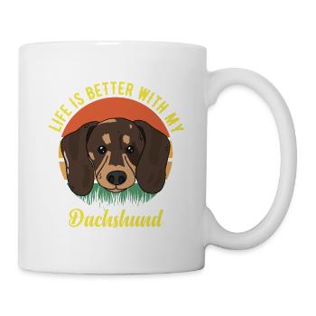 Dackel Wursthund Lilfe besser mit Dackel - Tasse - Weiß - Rechts