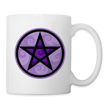 Pentakel - Pentagramm im Kreis mit lila Schnörkeln - Tasse - Weiß - Rechts