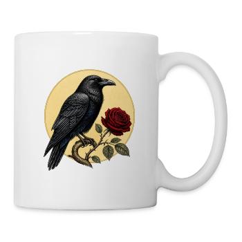 Rabe (Corvus corax) & Botanische Rote Rose - Tasse - Weiß - Rechts