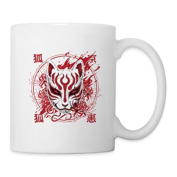 Kitsune Maske Rot-Weiß - Tasse - Weiß - Rechts