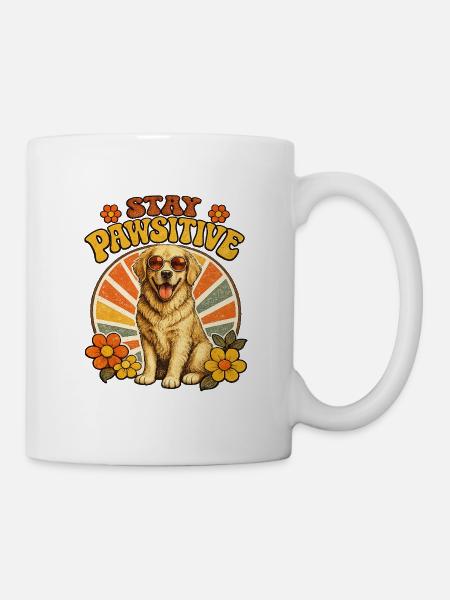 Stay Pawsitive Dog Rétro Vibe - Mug blanc - blanc