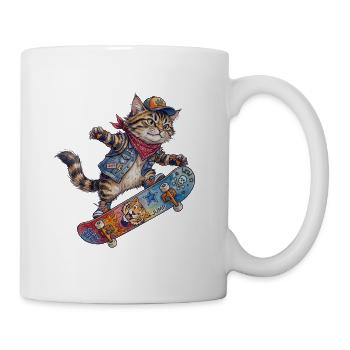 Coole Skater Katze Skateboard Design - Tasse - Weiß - Rechts