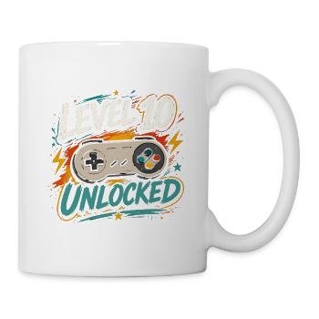 Level 10 freigeschaltetes 10-Jahres-Jubiläums-D-Geschenk - Tasse - Weiß - Rechts