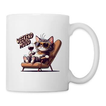 Süßes Katzen-Wochenend-Stimmungs-Katzenliebhaber-Shirt - Tasse - Weiß - Rechts