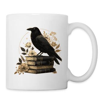 Rabe auf Büchern - Tasse - Weiß - Rechts