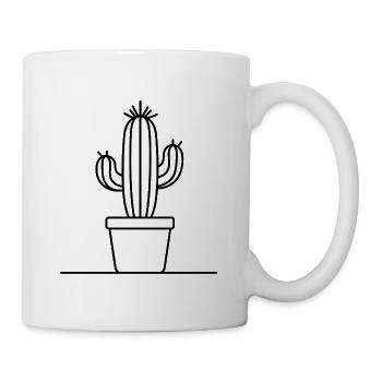 Kaktus One Line Blumentopf Pflanzenmotiv - Tasse - Weiß - Rechts