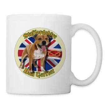 Red Staffie on English Flag Background - 014 - Mug - white - Right