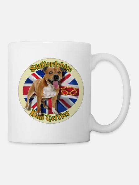 Red Staffie auf englischer Flagge – 014 - Tasse - Weiß
