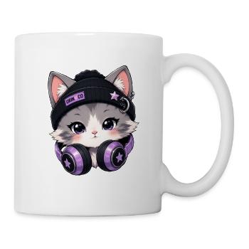 Lila DJ-Katze mit Kopfhörern - Tasse - Weiß - Rechts