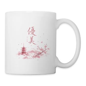 Japanische Kirschblüten Fuji Panorama - Tasse - Weiß - Rechts