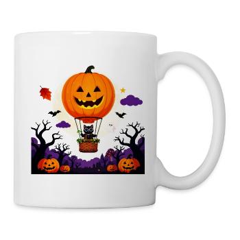 Kürbisballon-Katzen-Halloween-Szene - Tasse - Weiß - Rechts