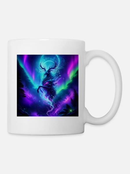 Nordlicht-Elchgeist im Aurora-Himmel - Tasse - Weiß