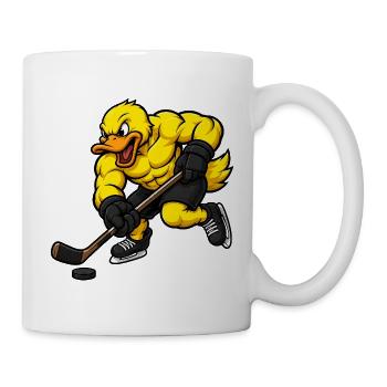 Entschlossene Ente beim Eishockey Spielen Comic - Tasse - Weiß - Rechts