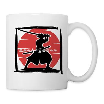 Samurai-Silhouette unter roter Sonne - Tasse - Weiß - Rechts