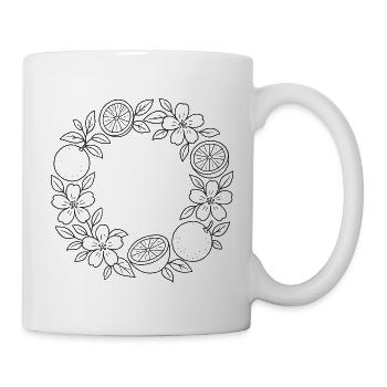 Orangen Blumenkranz zum ausmalen - Tasse - Weiß - Rechts