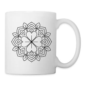 vierblaettriges Kleeblatt Mandala zum ausmalen - Tasse - Weiß - Rechts