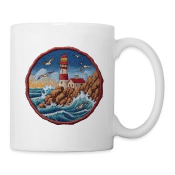 Leuchtturm am rauen Küstenriff Patch - Tasse - Weiß - Rechts
