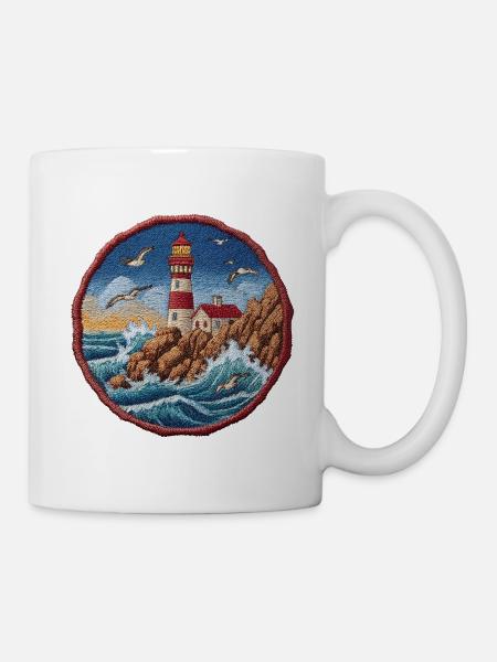 Leuchtturm am rauen Küstenriff Patch - Tasse - Weiß