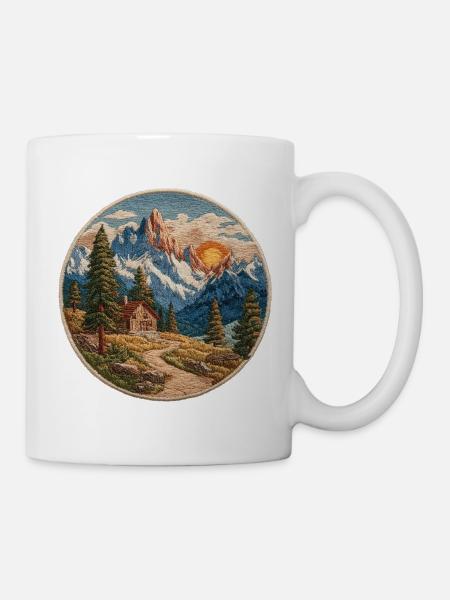 Berglandschaft Patch mit Hütte - Tasse - Weiß