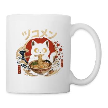 Kawaii Chat Mangeant des Nouilles Ramen drôle  - Mug blanc - blanc - Droite
