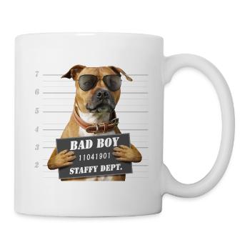 Badboy mit rotem Staffie-Gerichtsschild – 012 - Tasse - Weiß - Rechts