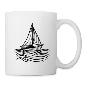 Classic sailboat on ocean waves - Mug - white - Right