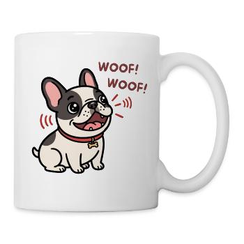 Wuff wuff Französischer Bulldoggen-Welpen-Cartoon - Tasse - Weiß - Rechts