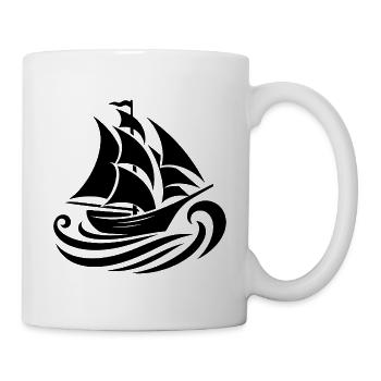 Sailboat silhouette sea and waves - Mug - white - Right