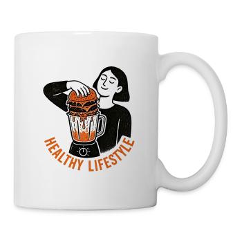 Gesunder Lebensstil Ironie Burger Blender Meme - Tasse - Weiß - Rechts