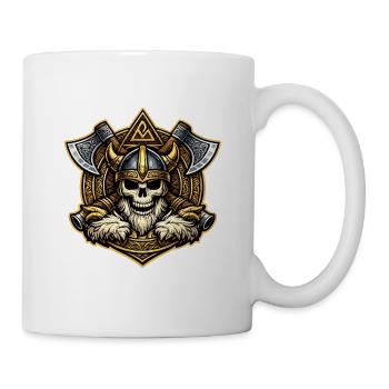 Viking Skull with Gold Helmet and Axes - Mug - white - Right