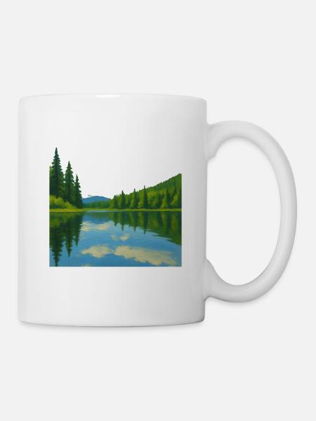 Forest reflections on a peaceful lake - Mug - white