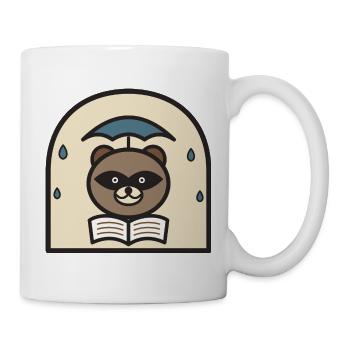 Raccoon reads under rain umbrella - Mug - white - Right
