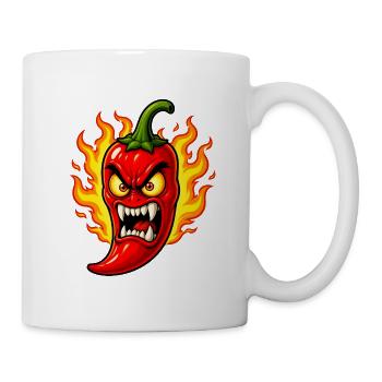 Wütende Chili Schote – Feuer Scharfes Cartoon Desi - Tasse - Weiß - Rechts