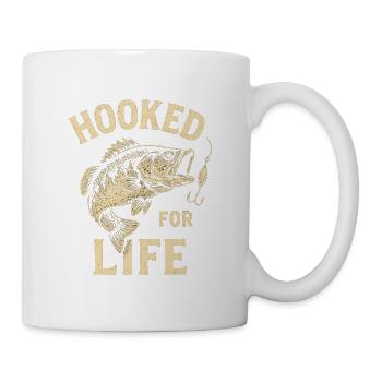 Angler T-Shirt Hooked for Life – Fisch am Haken - Tasse - Weiß - Rechts