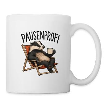 Pausenprofi Badger mit Kaffee - Tasse - Weiß - Rechts