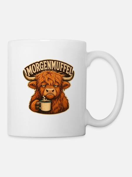 Morgenmuffel Kuh mit Kaffee - Tasse - Weiß
