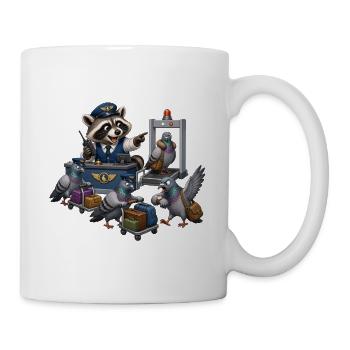 Waschbär kontrolliert Tauben am Flughafen Chaos - Tasse - Weiß - Rechts
